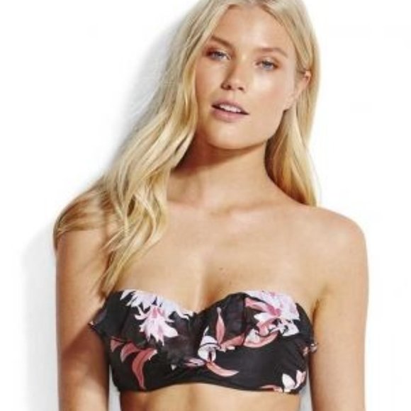 NWT Seafolly X Revolve Black Bustier Bandeau in Desert Flower